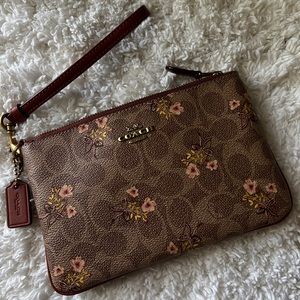 Coach Logo Floral Leather wristlet pouch bag